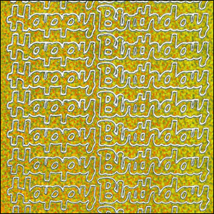 Happy Birthday, Yellow Holograph Peel Off Stickers (1 sheet)