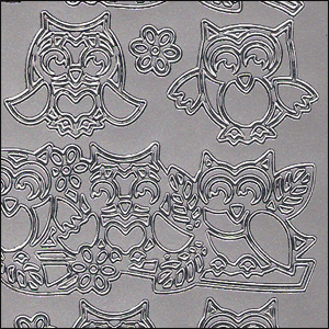 Owls, Silver Peel Off Stickers (1 sheet)
