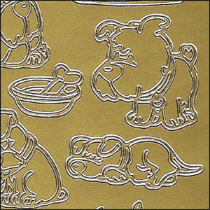 Dogs + Puppies, Gold Peel Off Stickers (1 sheet)
