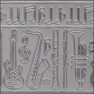 Music Instruments & Notes, Silver Peel Off Stickers (1 sheet)