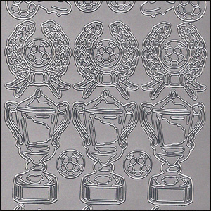 Trophy & Football, Silver Peel Off Stickers (1 sheet)