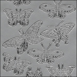 Various Butterflies, Silver Peel Off Stickers (1 sheet)