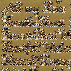 Romantic Loving Words, Gold Peel Off Stickers (1 sheet)
