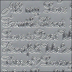 Romantic Loving Words, Silver Peel Off Stickers (1 sheet)