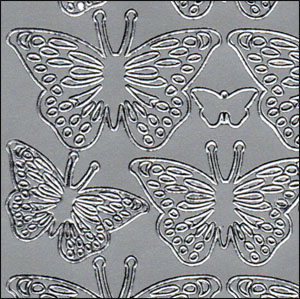 Mixed Butterflies, Silver Peel Off Stickers (1 sheet)