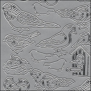 Various Birds, Silver Peel Off Stickers (1 sheet)