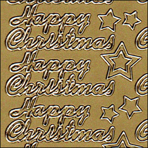 Happy Christmas, Gold Peel Off Stickers (1 sheet)