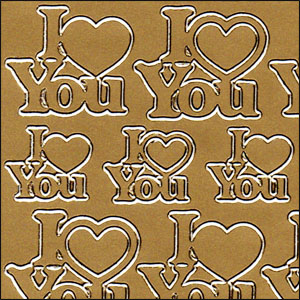 I Love You, Gold Peel Off Stickers (1 sheet)