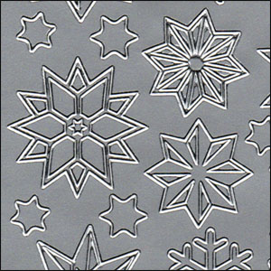 Christmas Stars & Snowflakes, Silver Peel Off Stickers (1 sheet)