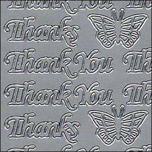 Thank You / Thanks, Silver Peel Off Stickers (1 sheet)