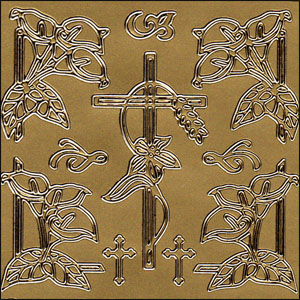 Condoleance Crosses & Lilies, Gold Peel Off Stickers (1 sheet)