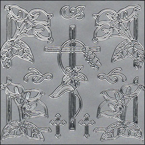 Condolence Crosses & Lilies, Silver Peel Off Stickers (1 sheet)