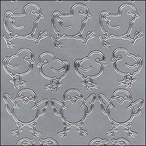 Easter Chicks, Silver Peel Off Stickers (1 sheet)