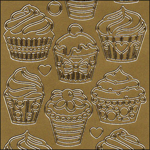 Cupcakes, Gold Peel Off Stickers (1 sheet)