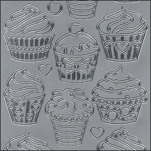 Cupcakes, Silver Peel Off Stickers (1 sheet)