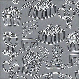 Party & Celebration Shapes, Silver Peel Off Stickers (1 sheet)