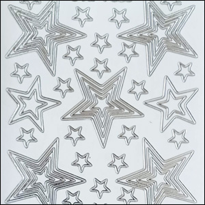 Layered/Nested Stars, Transparent/Silver Peel Off Stickers (1 sheet)
