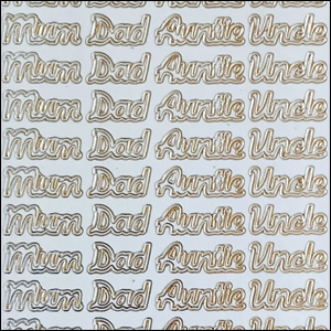 (image for) Mum/Dad & Auntie/Uncle, Transparent/Gold Peel Off Stickers (1 sheet)