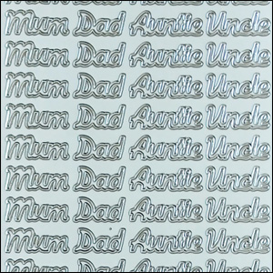 (image for) Mum/Dad & Auntie/Uncle, Transparent/Silver Peel Off Stickers (1 sheet)