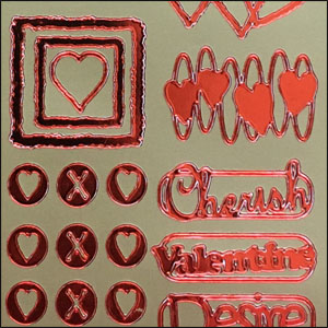 Love & Romance, Red/Gold Peel Off Stickers (1 sheet)