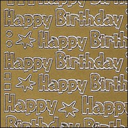 Happy Birthday, Gold Peel Off Stickers (1 sheet)