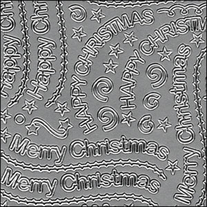 (image for) Happy Christmas/Merry Christmas, Silver Peel Off Stickers (1 sheet)