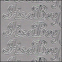 It's A Boy, Silver Peel Off Stickers (1 sheet)