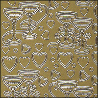 Champagne Glasses, Gold Peel Off Stickers (1 sheet)