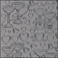 Champagne Glasses, Silver Peel Off Stickers (1 sheet)