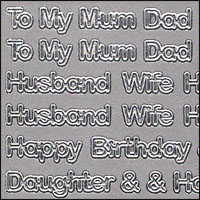 Mixed Relatives & Birthday, Silver Peel Off Stickers (1 sheet)