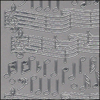 Music Notes, Silver Peel Off Stickers (1 sheet)