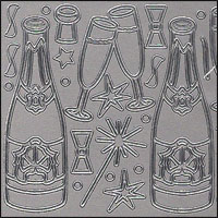 Champagne Bottles + Flutes, Silver Peel Off Stickers (1 sheet)