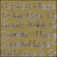Niece/Nephew/Cousin/Aunt/Uncle, Gold Peel Off Stickers (1 sheet)