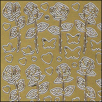 Roses Flowers, Gold Peel Off Stickers (1 sheet)