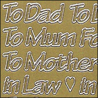 Mum/Dad & Brother/Sister, Gold Peel Off Stickers (1 sheet)