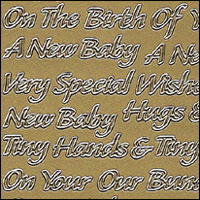 Baby Boy/Girl Writing, Gold Peel Off Stickers (1 sheet)
