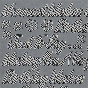 (image for) Mixed Birthday Greetings, Silver Peel Off Stickers (1 sheet)