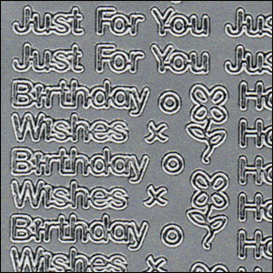 (image for) Mixed Birthday Words, Silver Peel Off Stickers (1 sheet)