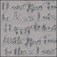 Loving Words & Valentine, Silver Peel Off Stickers (1 sheet)