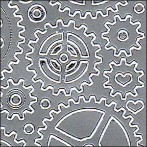 Gears & Cogs, Silver Peel Off Stickers (1 sheet)