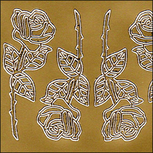 (image for) Large Roses Flowers, Gold Peel Off Stickers (1 sheet)