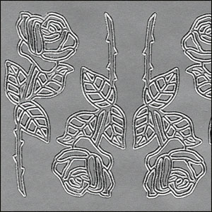 (image for) Large Roses Flowers, Silver Peel Off Stickers (1 sheet)