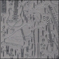 Musical Instruments, Silver Peel Off Stickers (1 sheet)