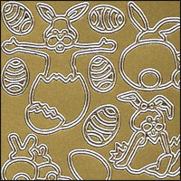 Easter Bunnies + Eggs, Gold Peel Off Stickers (1 sheet)