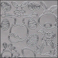 Easter Bunnies + Eggs, Silver Peel Off Stickers (1 sheet)
