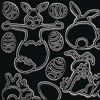 Easter Bunnies + Eggs, Black Peel Off Stickers (1 sheet)