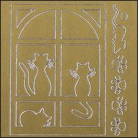 Cats Window Scene, Gold Peel Off Stickers (1 sheet)