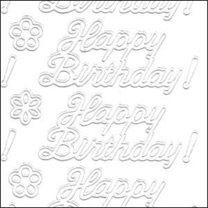 Happy Birthday, White Peel Off Stickers (1 sheet)