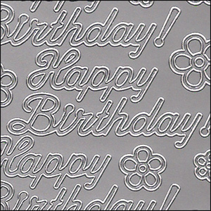 Happy Birthday, Silver Peel Off Stickers (1 sheet)