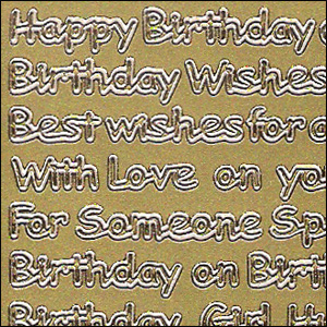 Birthday Greetings & Messages, Gold Peel Off Stickers (1 sheet)